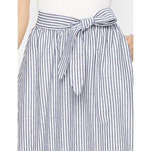New TALBOTS Blue & White Striped Linen Cotton Midi A-Line Skirt Size XL